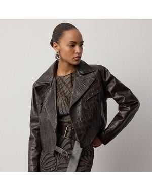 Ralph Lauren Lammleder-Bikerjacke Jaxson Mit Muster - Schwarz