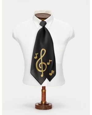 Ralph Lauren Embroidered Musical-Note Silk Cravat - White