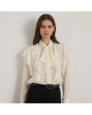 Ralph Lauren Georgette-Bluse Mit Rüschenbesatz - Natur