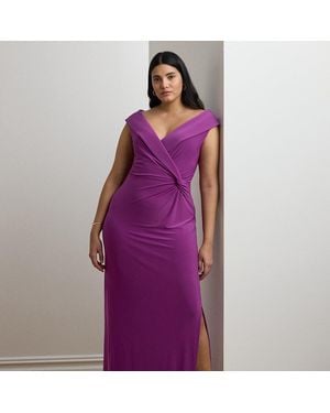 Ralph Lauren Taglie Plus - Abito lungo in jersey a spalle scoperte - Viola