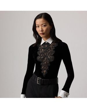 Ralph Lauren Missy Embellished Velvet Shirt - Black