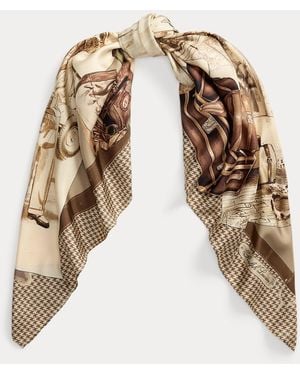 Ralph Lauren Travel-Print Silk Square Scarf - Natural
