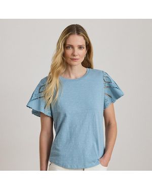 Ralph Lauren Eyelet Cotton Jersey & Broadcloth Top - Blue
