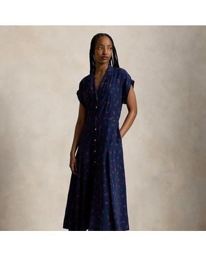 Polo Ralph Lauren Floral Crepe Cap-Sleeve Shirt Dress - Blue
