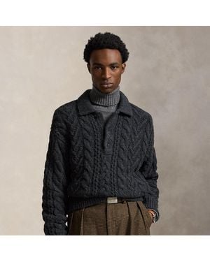 Polo Ralph Lauren Relaxed-Fit Aran-Pullover Mit Polokragen - Schwarz