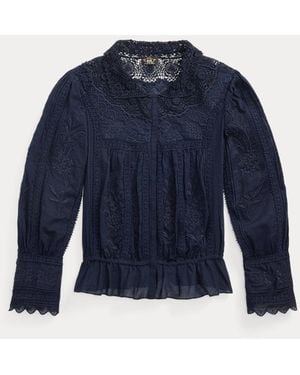 RRL Camicetta in voile di cotone e pizzo - Blu