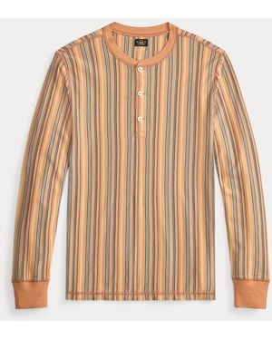 RRL Striped Jacquard Henley Shirt - Natural