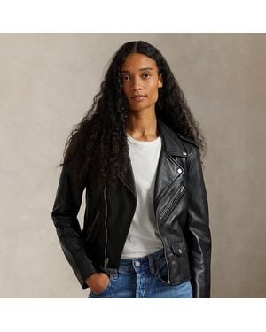 Ralph Lauren Sheepskin Leather Moto Jacket - Black