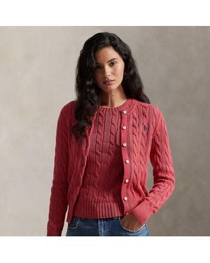 Ralph Lauren Cable-Knit Cotton Crewneck Cardigan - Red