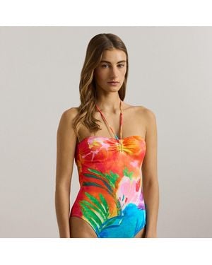 Ralph Lauren Gemusterter Bandeau-Badeanzug - Rot