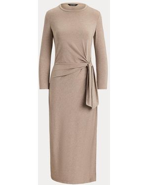 Ralph Lauren Stretch Jersey Midi-Jurk Met Strik - Naturel