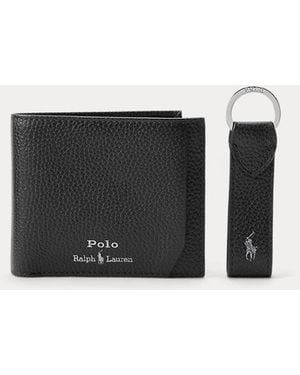 Polo Ralph Lauren 3-In-1 Leather Wallet & Key Fob Gift Set - Black