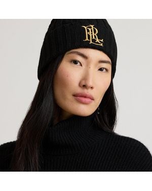 Ralph Lauren Embroidered-Logo Cable-Knit Beanie - Black