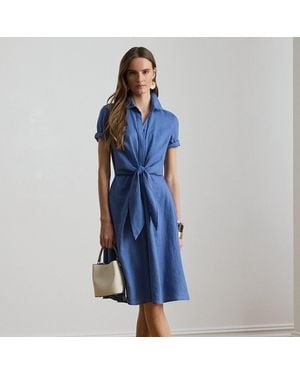 Ralph Lauren Ralph Lauren Tie-Front Linen Shirtdress - Blue
