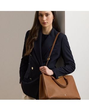 Ralph Lauren Crosshatch Leather Large Hanna Satchel - Blue