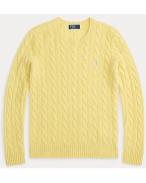 Polo Ralph Lauren Wol-Kasjmier Kabeltrui Met Ronde Hals - Geel