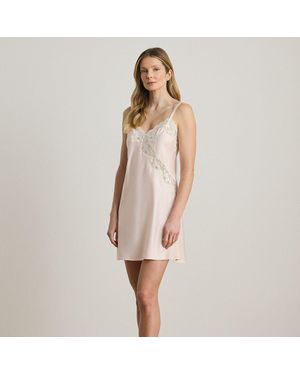 Ralph Lauren Double-Strap Lace-Trim Satin Chemise - Pink