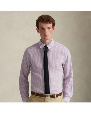 Polo Ralph Lauren Custom Fit Striped Linen Shirt - Purple
