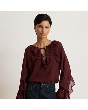 Ralph Lauren Blusa in georgette con volant - Viola