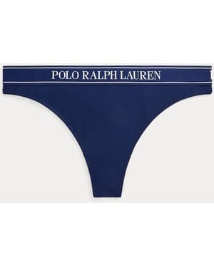 Polo Ralph Lauren Repeat-Logo Mid-Rise Thong - Blue