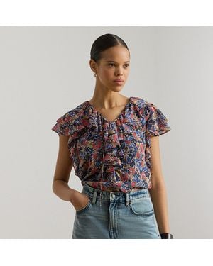 Ralph Lauren Floral Ruffle-Trim Georgette Blouse - Multicolor