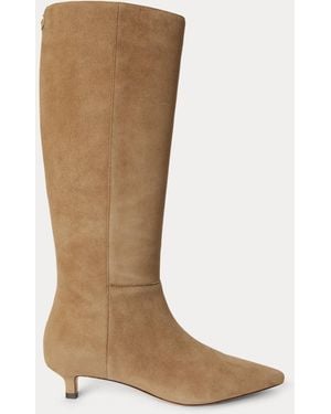 Ralph Lauren Francesca Sheep-Suede Tall Boot Heel - Brown