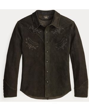 RRL Embroidered Suede Western Shirt - Black