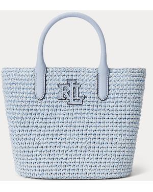 Ralph Lauren Leather-Logo Straw Medium Adley Tote Bag - Blue