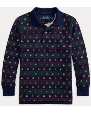 Polo Ralph Lauren Ralph Lauren Boy's Crest-Print Mesh Long-Sleeve Polo Shirt - Blue