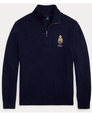 Polo Ralph Lauren Polo Bear Wool Quarter-Zip Jumper - Blue