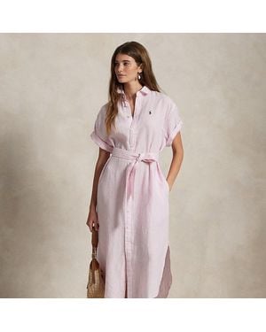 Polo Ralph Lauren Striped Linen Short-Sleeve Shirtdress - Pink