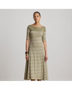 Ralph Lauren Breton-Stripe Cotton Rib-Knit Midi Dress - Metallic
