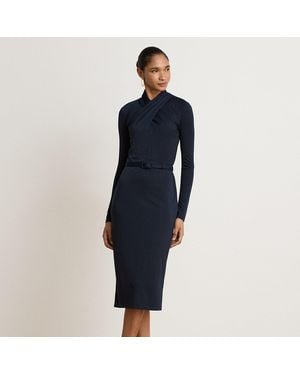 Ralph Lauren Belted Mockneck Jersey Dress - Blue