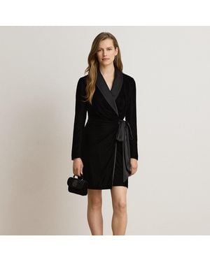 Ralph Lauren Satin-Trim Velvet Dress - Black