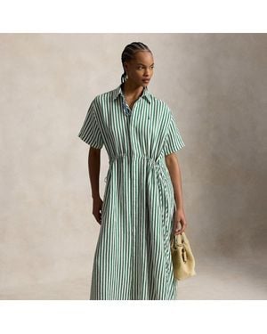Polo Ralph Lauren Striped Linen-Cotton Drawcord Shirtdress - Green