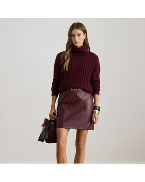 Ralph Lauren Buckle-Trim Lambskin Pencil Miniskirt - Red