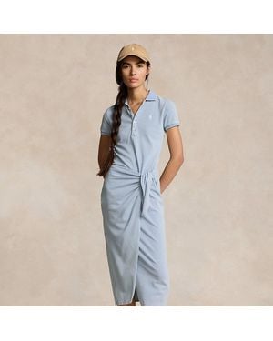Polo Ralph Lauren Pique Faux-wrap Polo Shirtdress - Blue