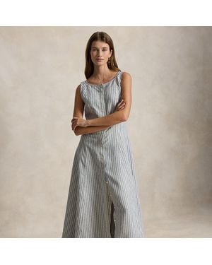 Ralph Lauren Striped Paneled Linen Dress - Gray