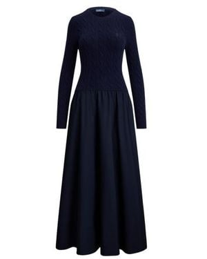 Polo Ralph Lauren Abito in maglia a trecce e popeline - Blu