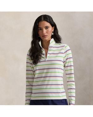 Ralph Lauren Striped Stretch-Jersey Quarter-Zip - Gray