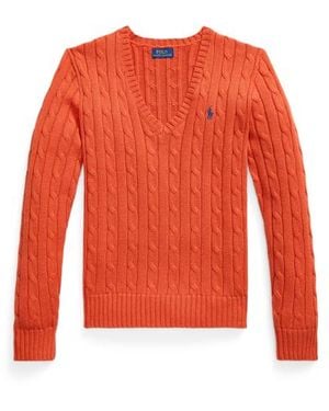 Polo Ralph Lauren Maglia in cotone a trecce con scollo a V - Rosso