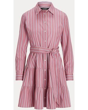 Ralph Lauren Chemisier in popeline a righe con balze - Rosa