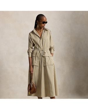 Polo Ralph Lauren Striped Cotton Canvas Utility Shirtdress - Natural