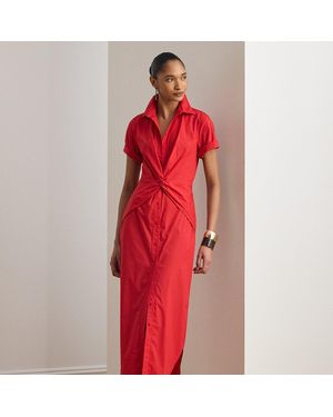 Ralph Lauren Twist-Front Cotton-Blend Shirtdress - Red
