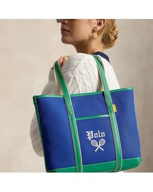 Ralph Lauren Us Open Leather-Trim Canvas Tote - Blue
