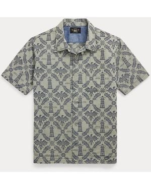 RRL Jacquard Denim Camp Shirt - Grey