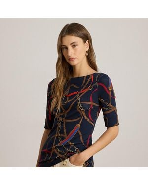 Ralph Lauren Belting-Print Cotton Boatneck Tee - Blue