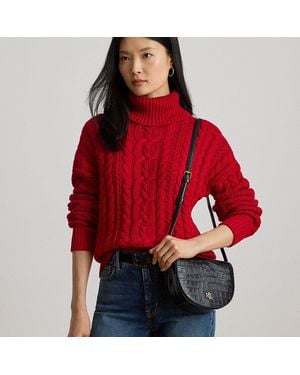 Ralph Lauren Croc-Embossed Medium Witley Crossbody - Red