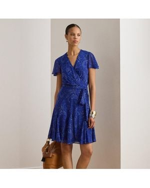 Ralph Lauren Paisley Crinkle Georgette Surplice Dress - Blue
