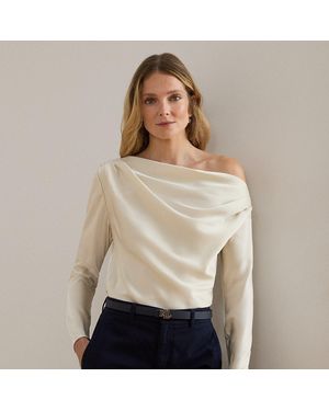 Ralph Lauren Satin Charmeuse Off-The-Shoulder Blouse - Natural